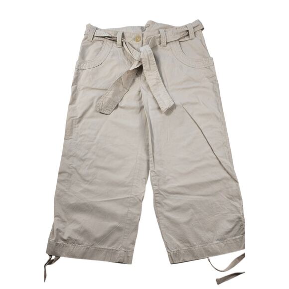 NWT neutral 100% cotton Izod Comfort Capris Pants Khaki Cargo Belt 8 thin NEW - Picture 1 of 9